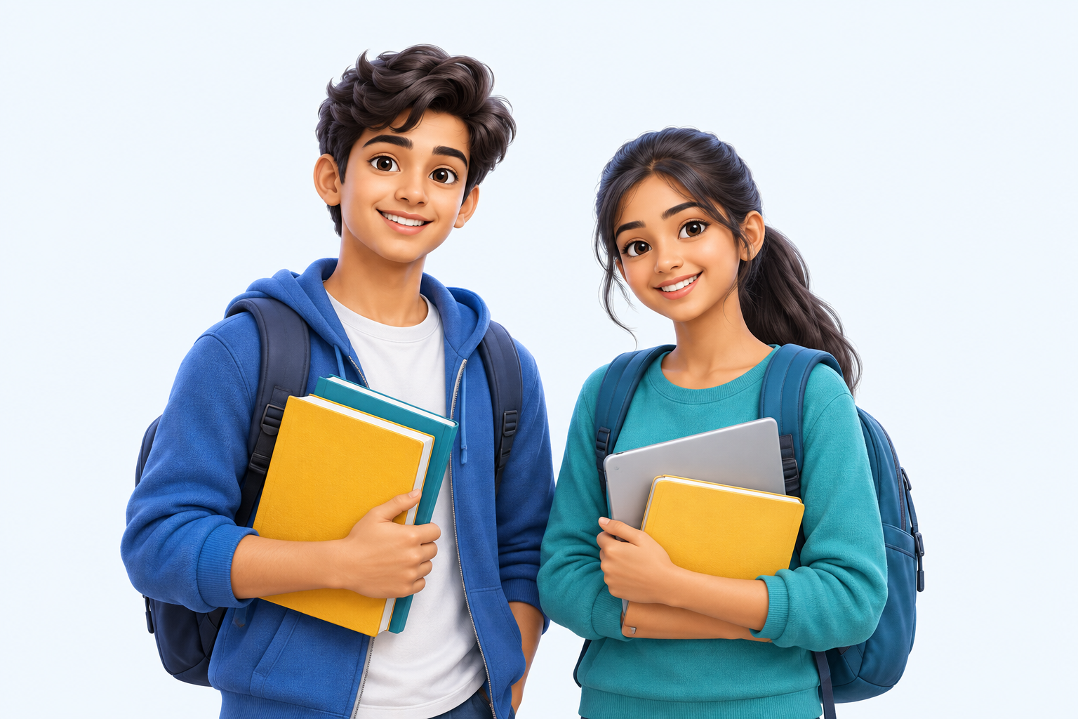 Students learning together with books and a tablet
